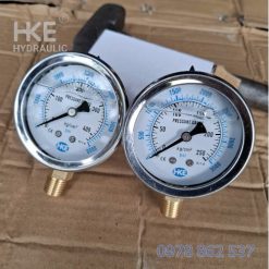 đồng hồ áp suất 250 bar chân đứng ren 1/4 HKE Hydraulic