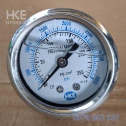 đồng hồ áp suất 250 bar chân đứng ren 1/4 HKE Hydraulic