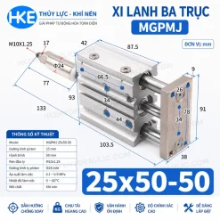Xi lanh ba trục MGPMJ 25x50-50 dẫn hướng chống xoay khí nén HKE Hydraulic