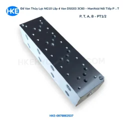 Đế van thủy lực NG10 lắp 4 van DSG03 3C60 manifold nối tiếp CETOP5 ren PT1/2 kích thước 90x75x310mm - HKE hydraulic