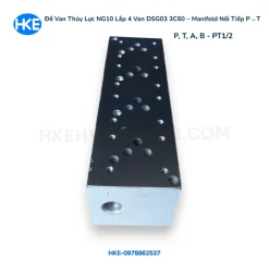 Đế van thủy lực NG10 lắp 4 van DSG03 3C60 manifold nối tiếp CETOP5 ren PT1/2 kích thước 90x75x310mm - HKE hydraulic