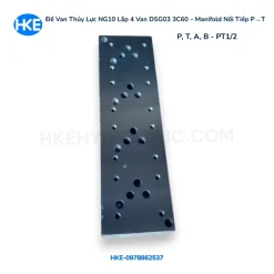 Đế van thủy lực NG10 lắp 4 van DSG03 3C60 manifold nối tiếp CETOP5 ren PT1/2 kích thước 90x75x310mm - HKE hydraulic