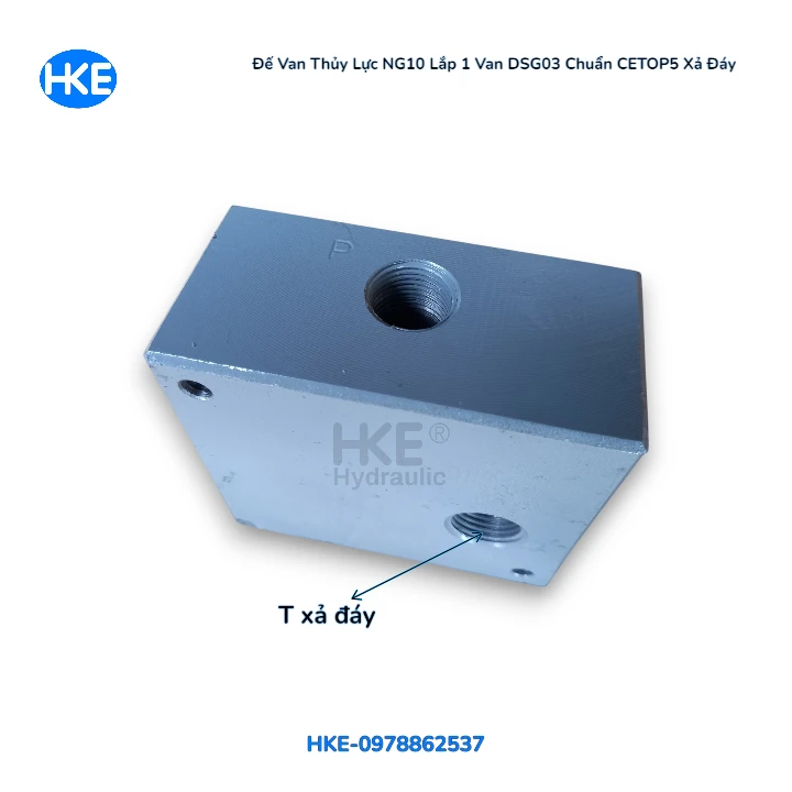 Đế van thủy lực NG10 lắp 1 van DSG03 chuẩn CETOP5 xả đáy
