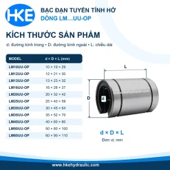 Bảng kích thước tham khảo dòng bạc đạn tuyến tính LM-UU-OP kèm hình minh họa