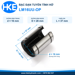 Con trượt tròn hở LM16UU-OP phi 16, kích thước d 16 mm D 28 mm L 37 mm