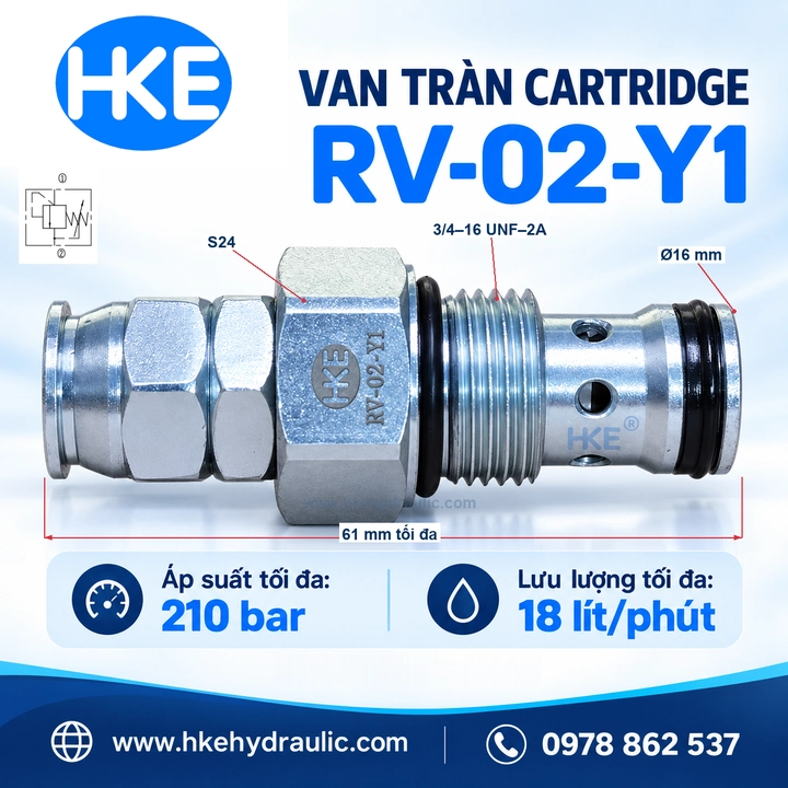Van chỉnh áp cartridge RV-02-Y1 nhìn từ phía cửa dầu