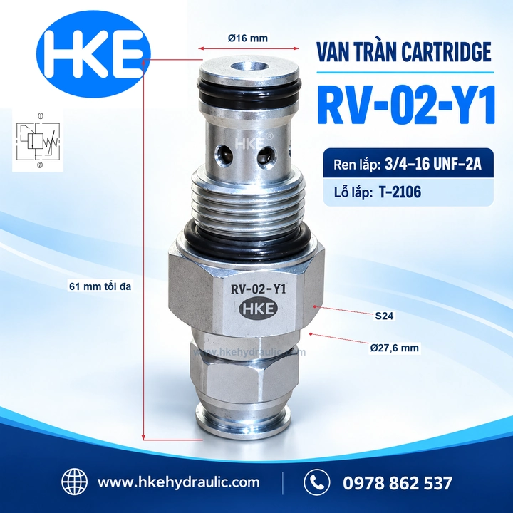 Thân van chỉnh áp RV-02-Y1 với ren lắp và các vòng làm kín