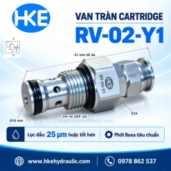 Van tràn cartridge RV-02-Y1, áp tối đa 210 bar, lưu lượng 18 L/phút