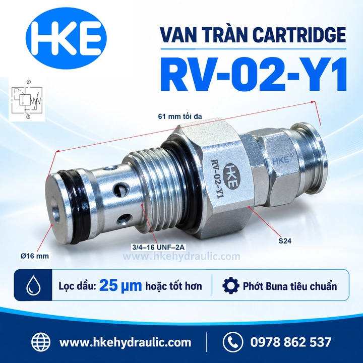Van tràn cartridge RV-02-Y1, áp tối đa 210 bar, lưu lượng 18 L/phút