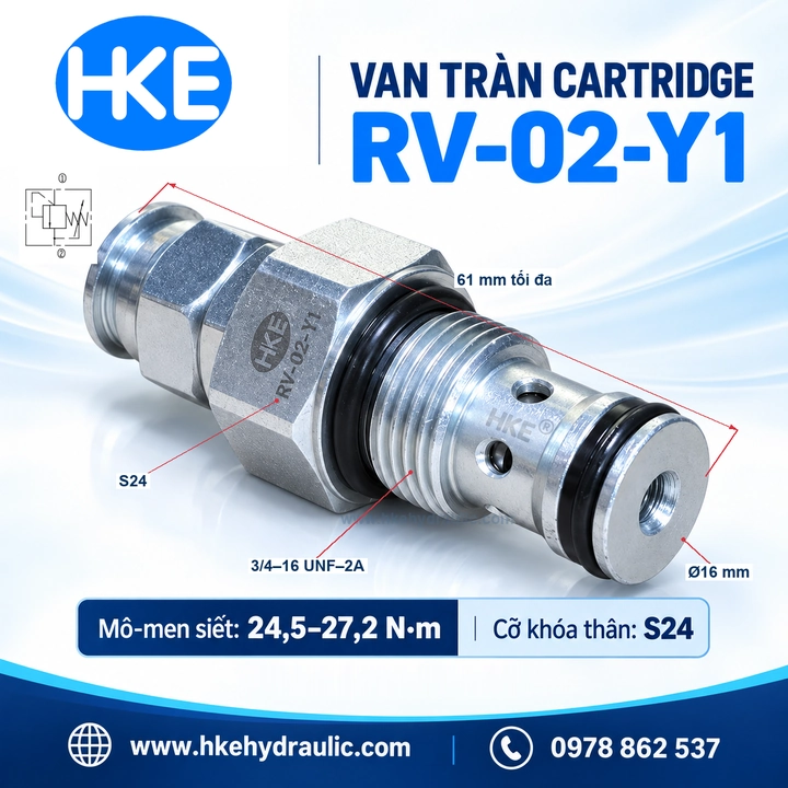 Van chỉnh áp cartridge RV-02-Y1 dạng poppet tác động trực tiếp