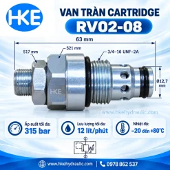 Van cartridge RV02-08, ren lắp 3/4-16 UNF-2A