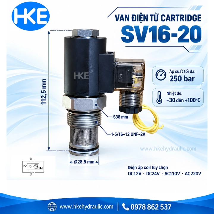 Van điện từ cartridge SV16-20 thường đóng chiều 2 sang 1