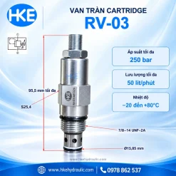 Van chỉnh áp cartridge RV-03 250 bar, 50 L/phút, ren 7/8-14 UNF-2A