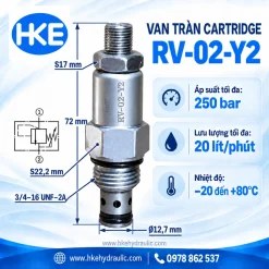 Van chỉnh áp cartridge RV-02-Y2 250 bar, 20 L/phút, ren 3/4-16 UNF-2A