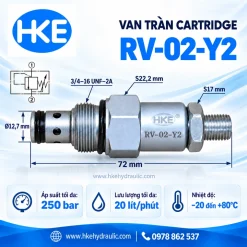 Van cartridge RV-02-Y2 nhìn ngang, chiều dài 72 mm