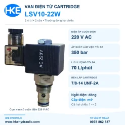 Van điện từ cartridge LSV10-22W cuộn 220V AC, thường đóng hai chiều