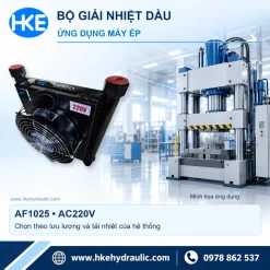 Két làm mát dầu AF1025 220V và hình minh họa ứng dụng máy ép