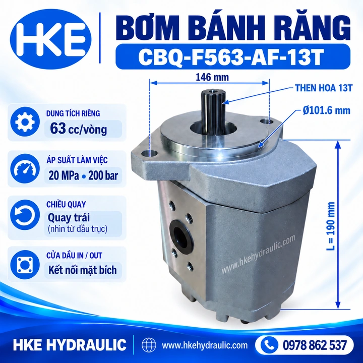 Bơm bánh răng CBQ-F563 AF-13T 63cc – bảng kích thước mẫu HKE