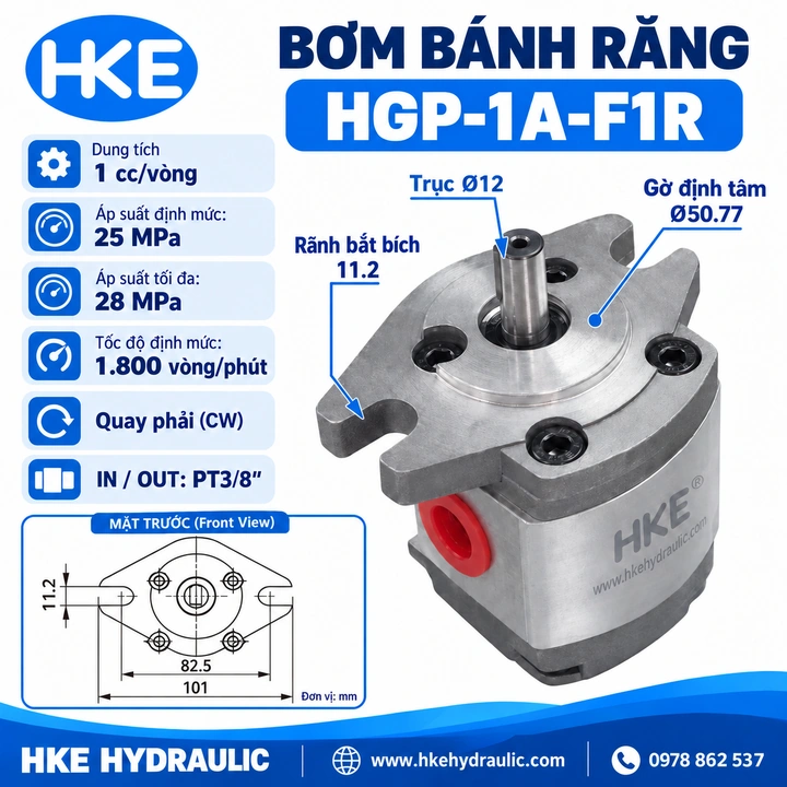 Bơm nhông thủy lực HGP-1A-F1R – kích thước lắp đặt mẫu HKE