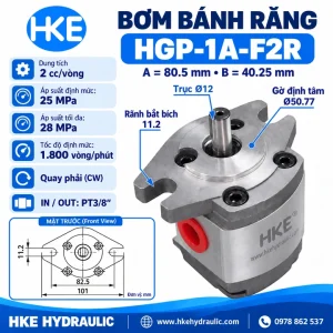 Bơm nhông HGP-1A-F2R 2cc – bản vẽ kích thước lắp đặt HKE