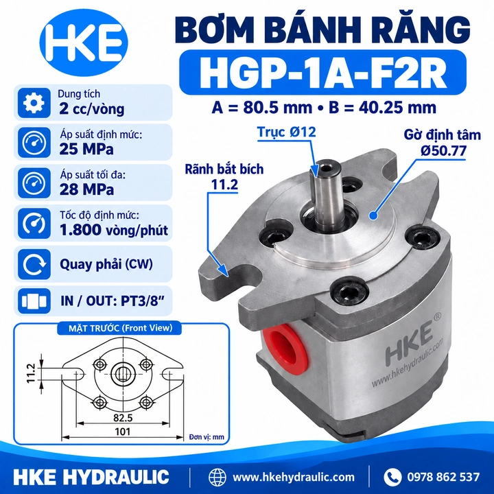 Cách chọn bơm HGP-1A: đối chiếu đầu trục và mặt lắp trên bản vẽ F2R