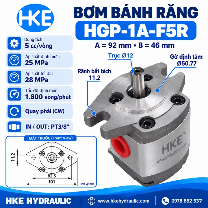 Bơm nhông thủy lực HGP-1A-F5R – bản vẽ kích thước mẫu HKE