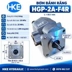 Kích thước bơm bánh răng HGP-2A-F4R 4cc, trục 12,5 mm