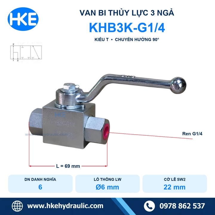 Van bi thủy lực 3 ngã KHB3K-G1/4 kiểu T - Ảnh 3