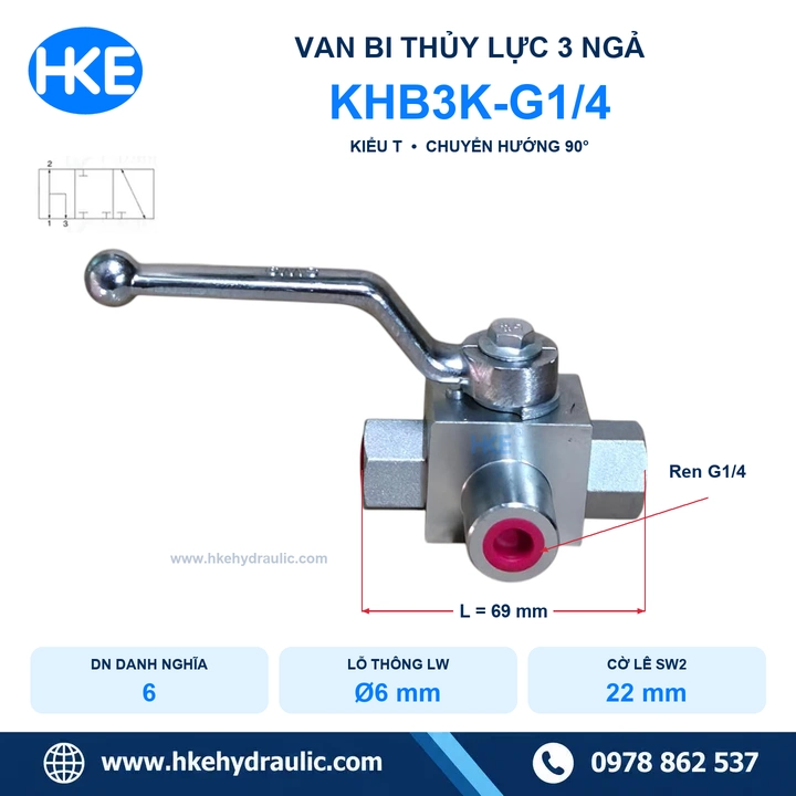 Van bi thủy lực 3 ngã KHB3K-G1/4 kiểu T - Ảnh 5