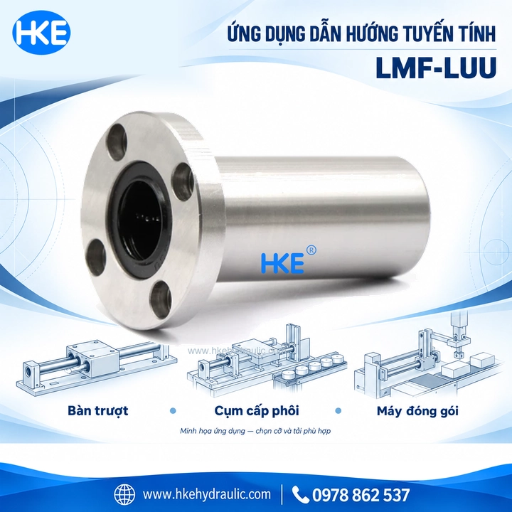 Vòng bi trượt LMF16LUU mặt bích tròn loại dài 16×28×70 mm - Ảnh 2