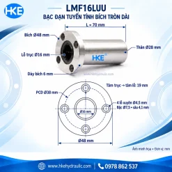 Vòng bi trượt LMF16LUU mặt bích tròn loại dài, kích thước 16 × 28 × 70 mm