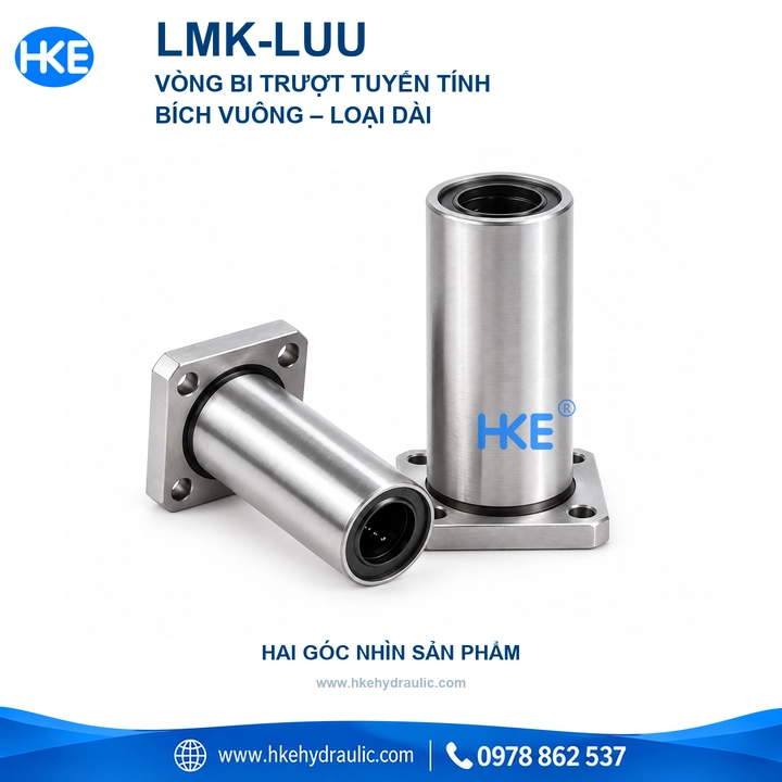 Dòng vòng bi LMK-LUU mặt bích vuông thân dài nhìn từ hai phía