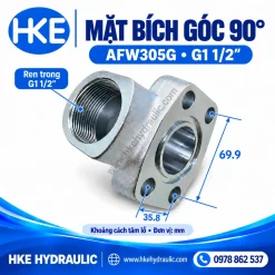 Bản kích thước mặt bích góc 90 độ AFW305G ren trong HKE
