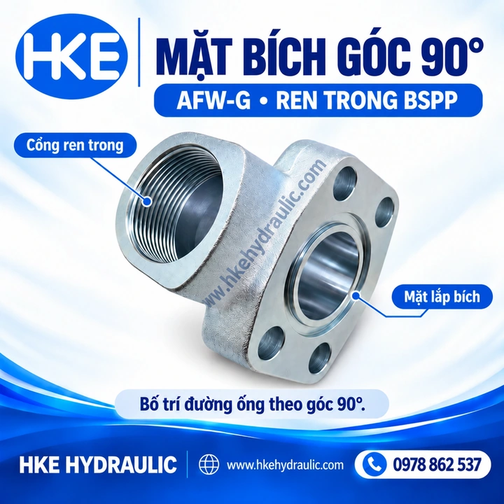 Mặt bích góc 90° AFW-G có cổng ren trong BSPP