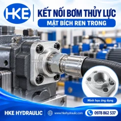 Minh họa mặt bích ren trong kết nối đường ống với bơm thủy lực