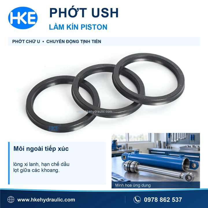 Phốt piston USH với môi ngoài tiếp xúc lòng xi lanh