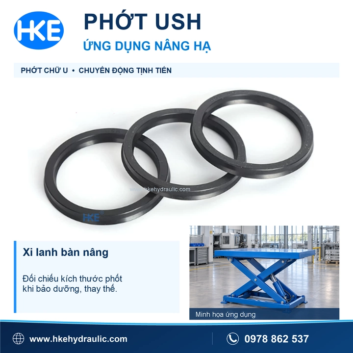 Minh họa phốt USH trong ứng dụng xi lanh bàn nâng