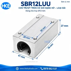 Con trượt tròn SBR12LUU Ø12, thân 78 × 41 × 27 mm, bước lỗ 28 × 50 mm
