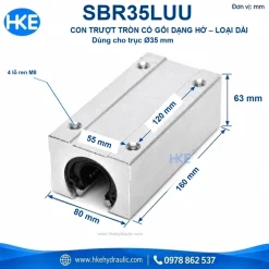 Con trượt tròn SBR35LUU Ø35, kích thước 160 × 80 × 63 mm, bước lỗ 55 × 120 mm