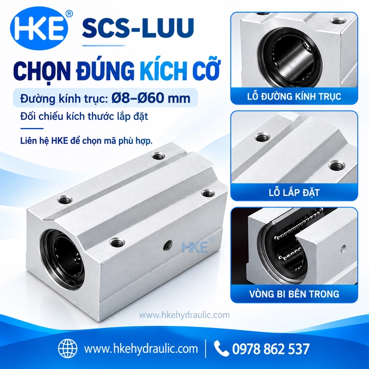 Chọn con trượt SCS theo đường kính trục và kích thước lắp đặt