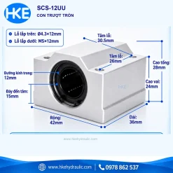 Con trượt tròn kín SCS12UU, trục 12 mm, kích thước 36x42x28 mm HKE