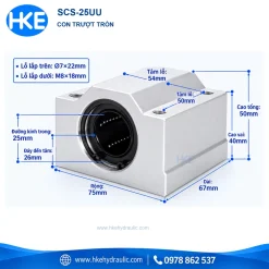 Con trượt tròn kín SCS25UU trục 25 mm, thân 67x75x50 mm, tâm lỗ 54x50 mm HKE