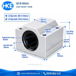 Con trượt tròn kín SCS50UU trục 50 mm, thân 110x122x102 mm, tâm lỗ 100x80 mm HKE