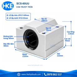 Con trượt tròn kín SCS60UU trục 60 mm, thân 122x132x114 mm, tâm lỗ 108x90 mm HKE