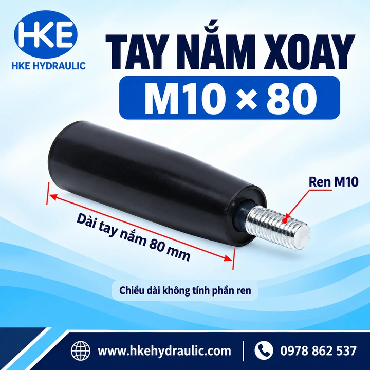 Tay nắm xoay M10x80 ren ngoài M10, thân dài 80 mm