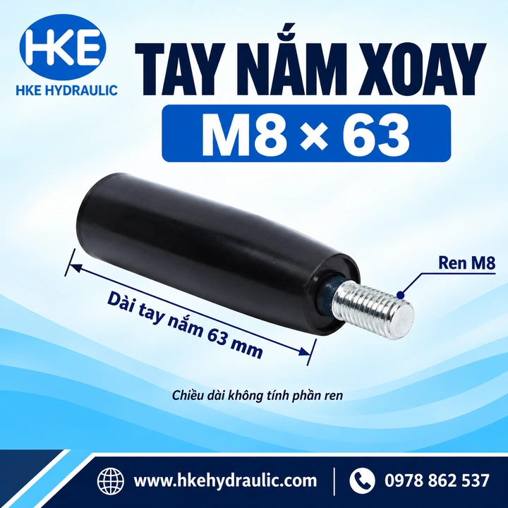 Tay nắm xoay M8x63 ren ngoài M8, thân dài 63 mm