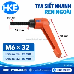 Tay siết nhanh M6 ren ngoài dài 32 mm, tay cầm 50 mm