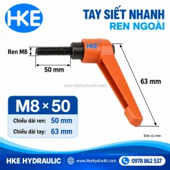 Tay siết nhanh M8 ren ngoài dài 50 mm, tay cầm 63 mm