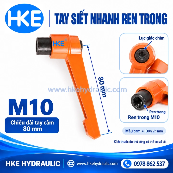 Tay siết nhanh M10 ren trong, tay cầm 80 mm