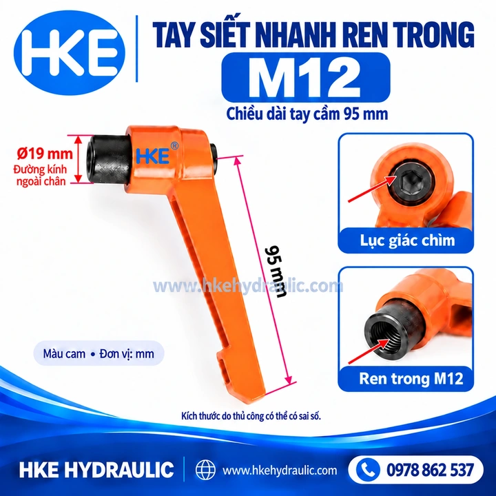 Tay siết nhanh M12 ren trong, tay cầm 95 mm